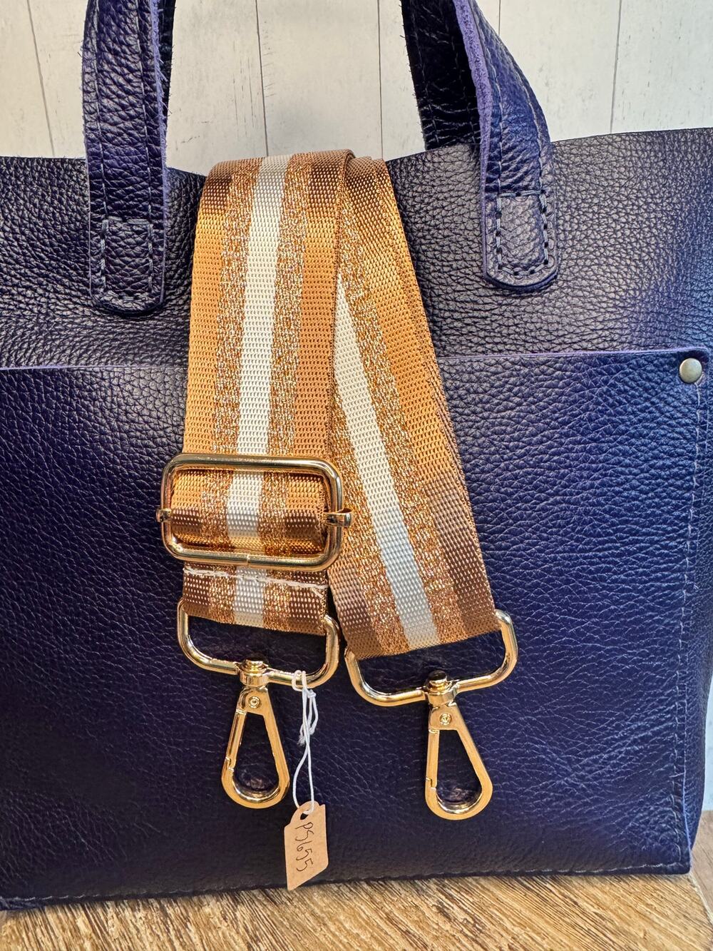 Crossbody Purse Striped Tan Gold White Bag Strap Guitar Strap NEW